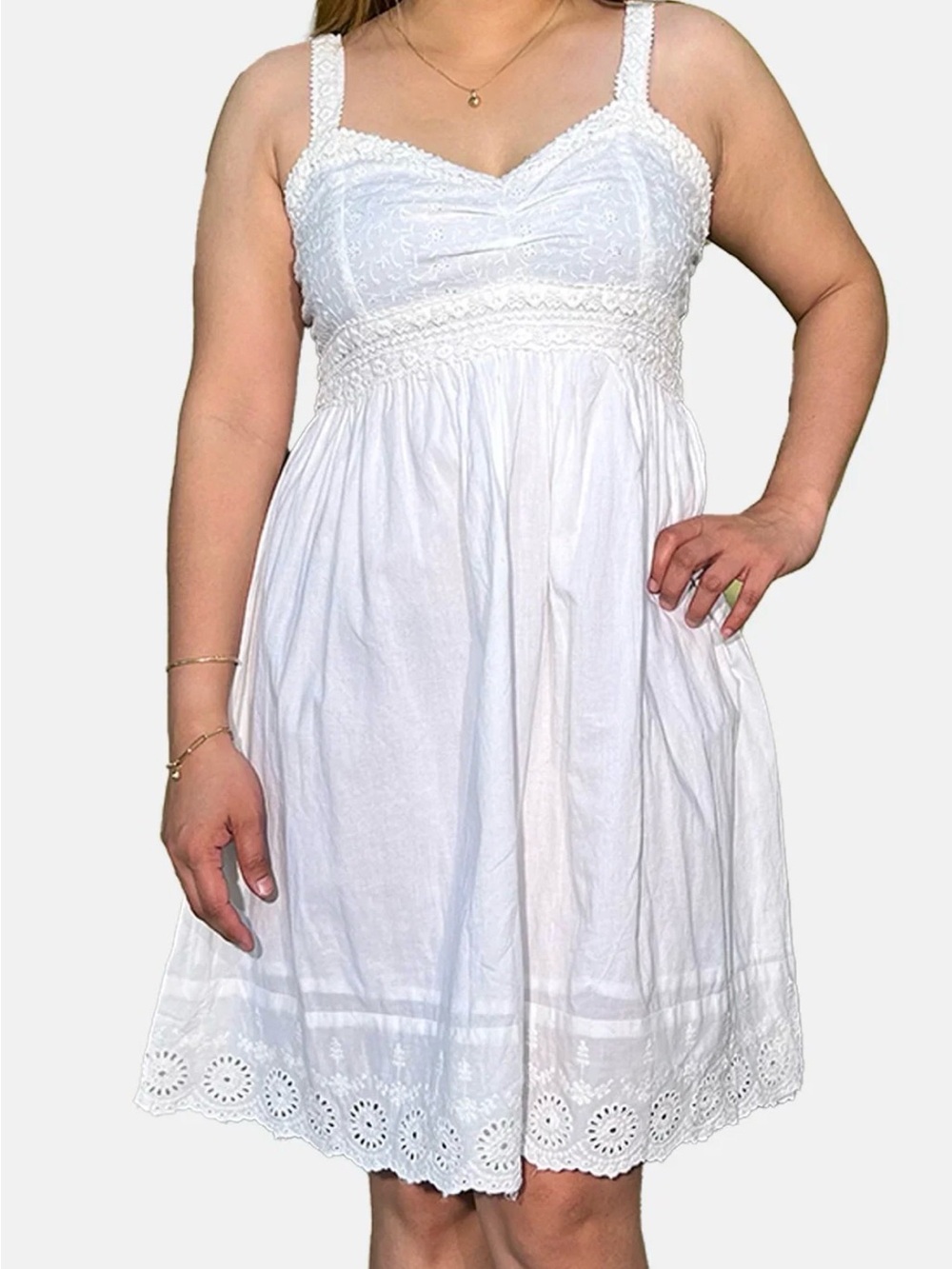American Rag White Eyelet Crochet Waist Mini Sundress